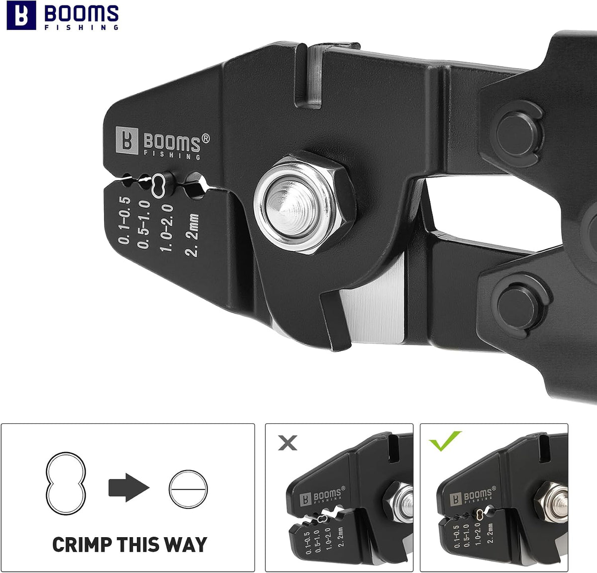 Booms Fishing Crimping Tool Kit: 10.6in Fishing Crimping Pliers with Side Wire Cutters - Up to 2.2mm Crimper, XW40