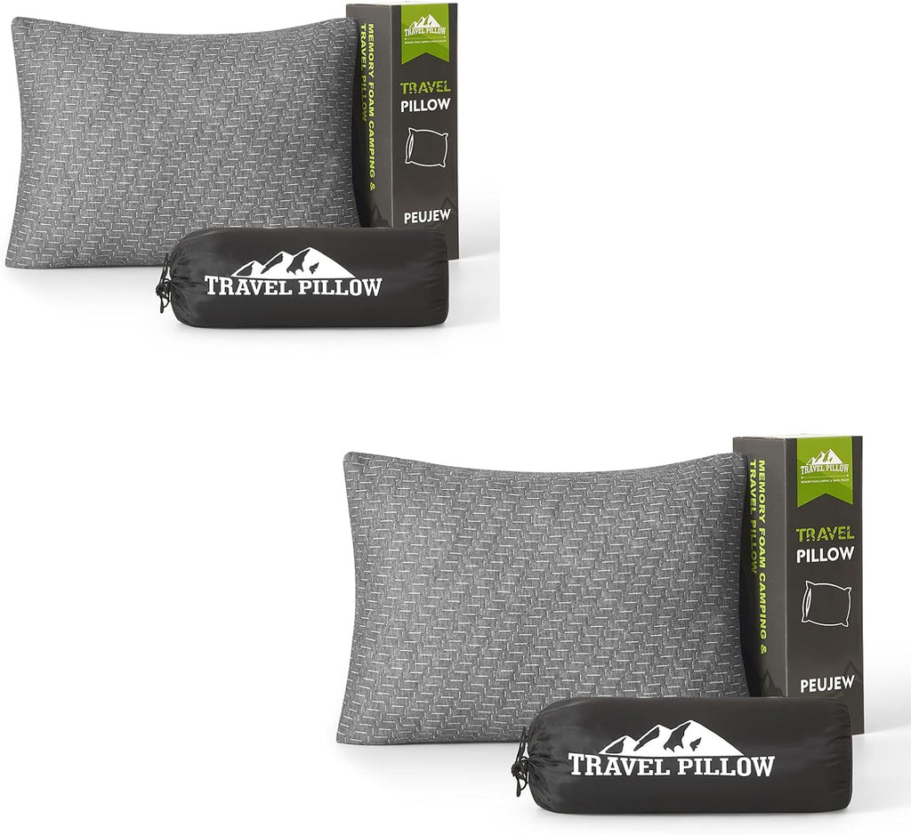 Travel Pillow Compressible Camping Memory Foam Pillow - Dark Grey S Size, Dark Grey M Size, Ideal Backpacking, Airplane and Car