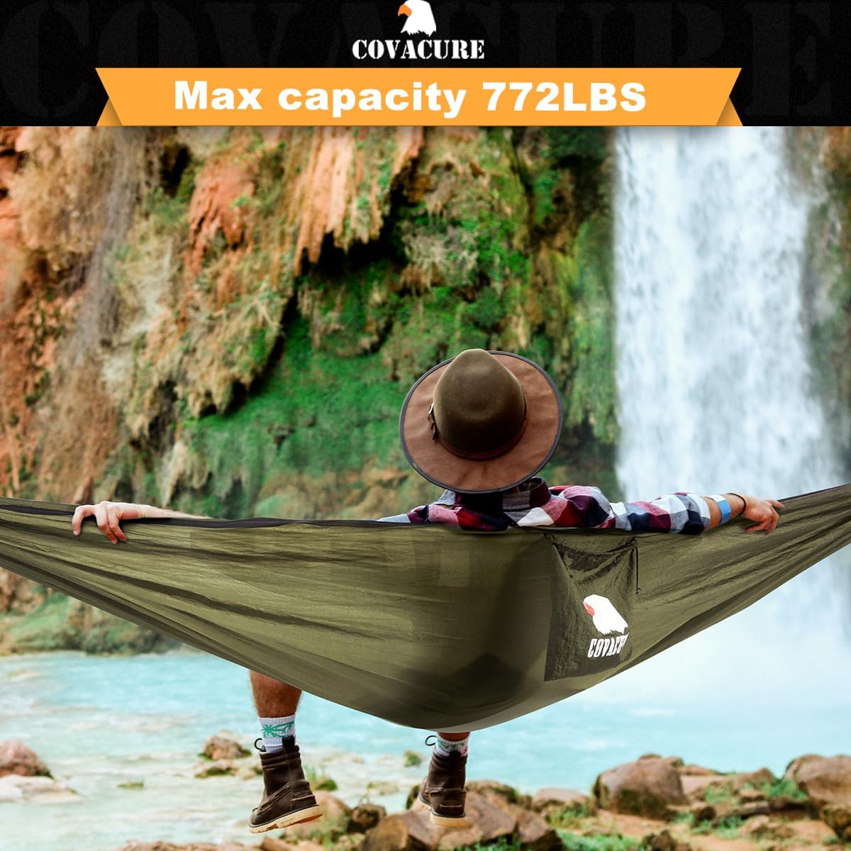 Covacure Camping Hammock, 772 lbs Capacity Double Hammock - Army Green