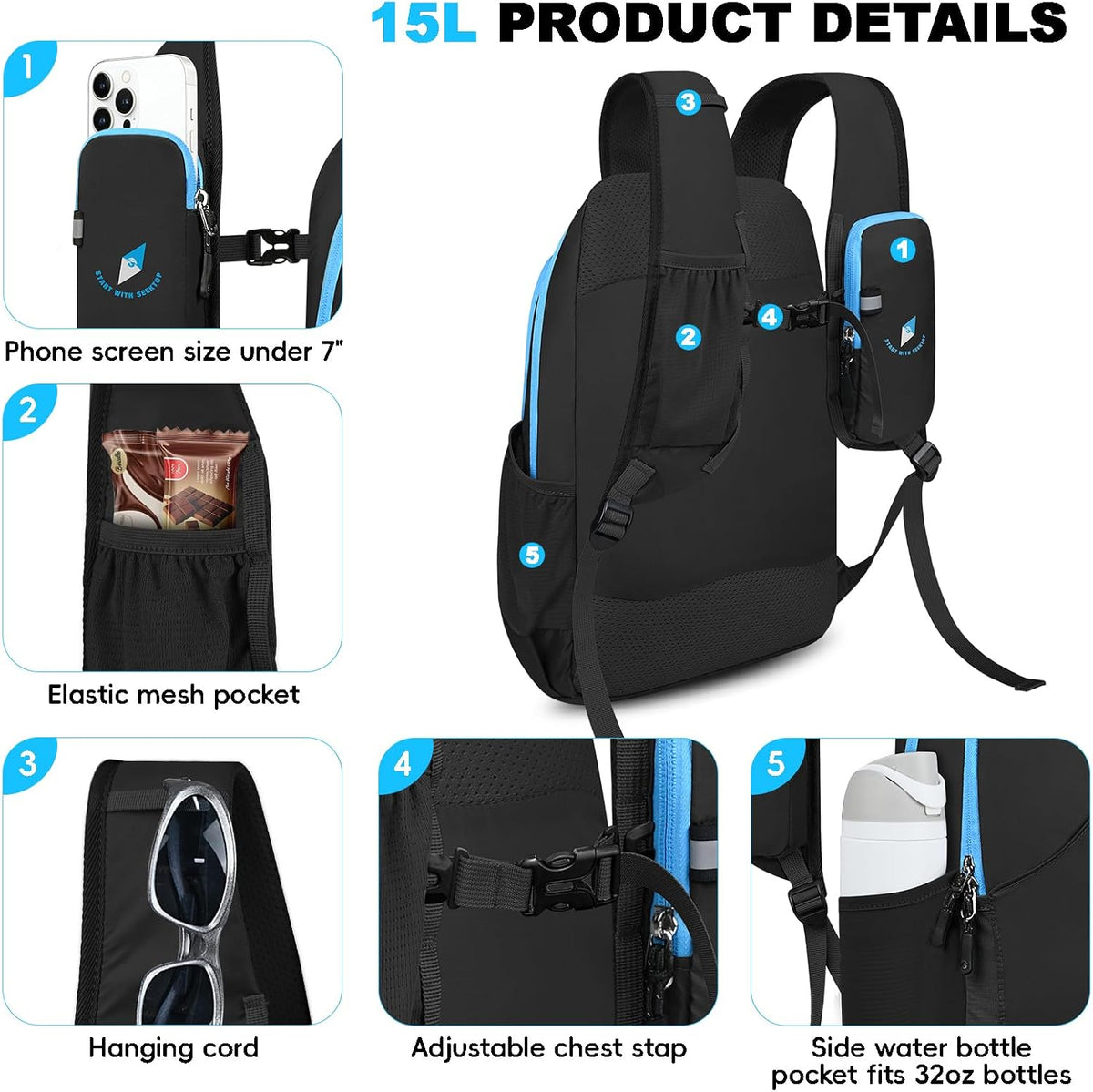 Seektop 15L Foldable Lightweight Hiking Backpack for Men and Women