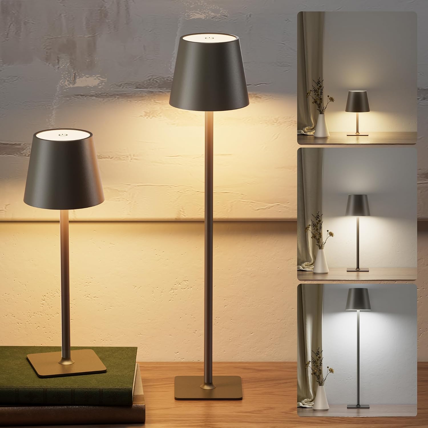 JACKYLED Cordless Lamp DIY Height, 3 Color Stepless Dimming, 5000 Capacity