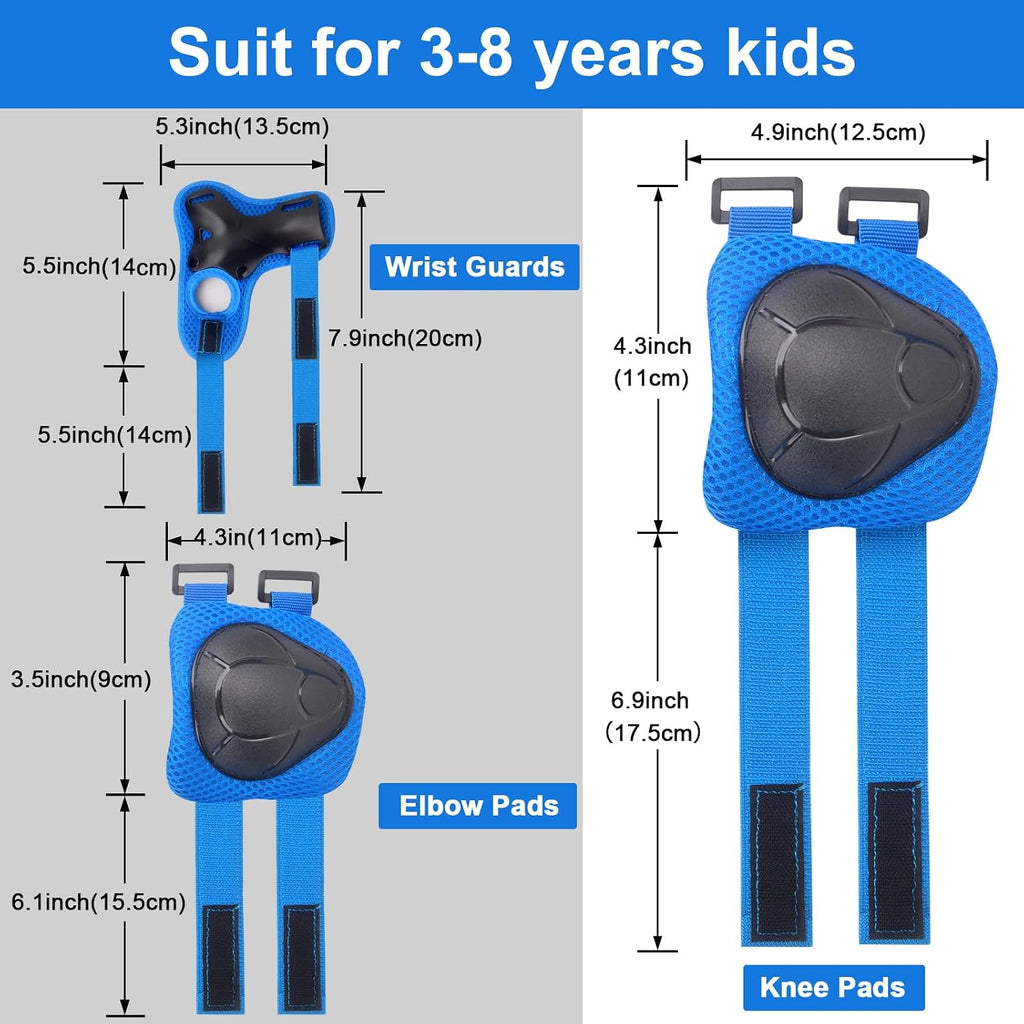 Kids/Youth Knee Pads and Elbow Pads Set with Wrist Guard 3 in 1 Kids Protective Gear Set for 3-14 Years for Skateboarding, Skiing, Cycling, BMX Biking, Running, Scooter