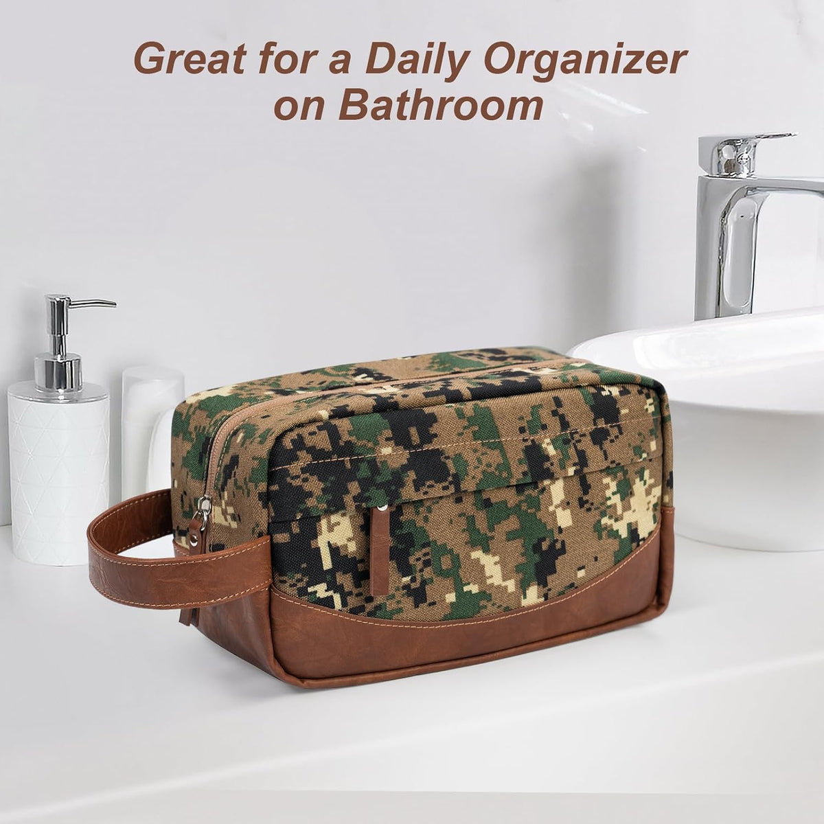 Travel Toiletry Bag for Men, Hanging Toiletry Organizer, Water Resistant Shaving Kit with Large Capacity for Travel Accessories (Camo-Green, Medium)