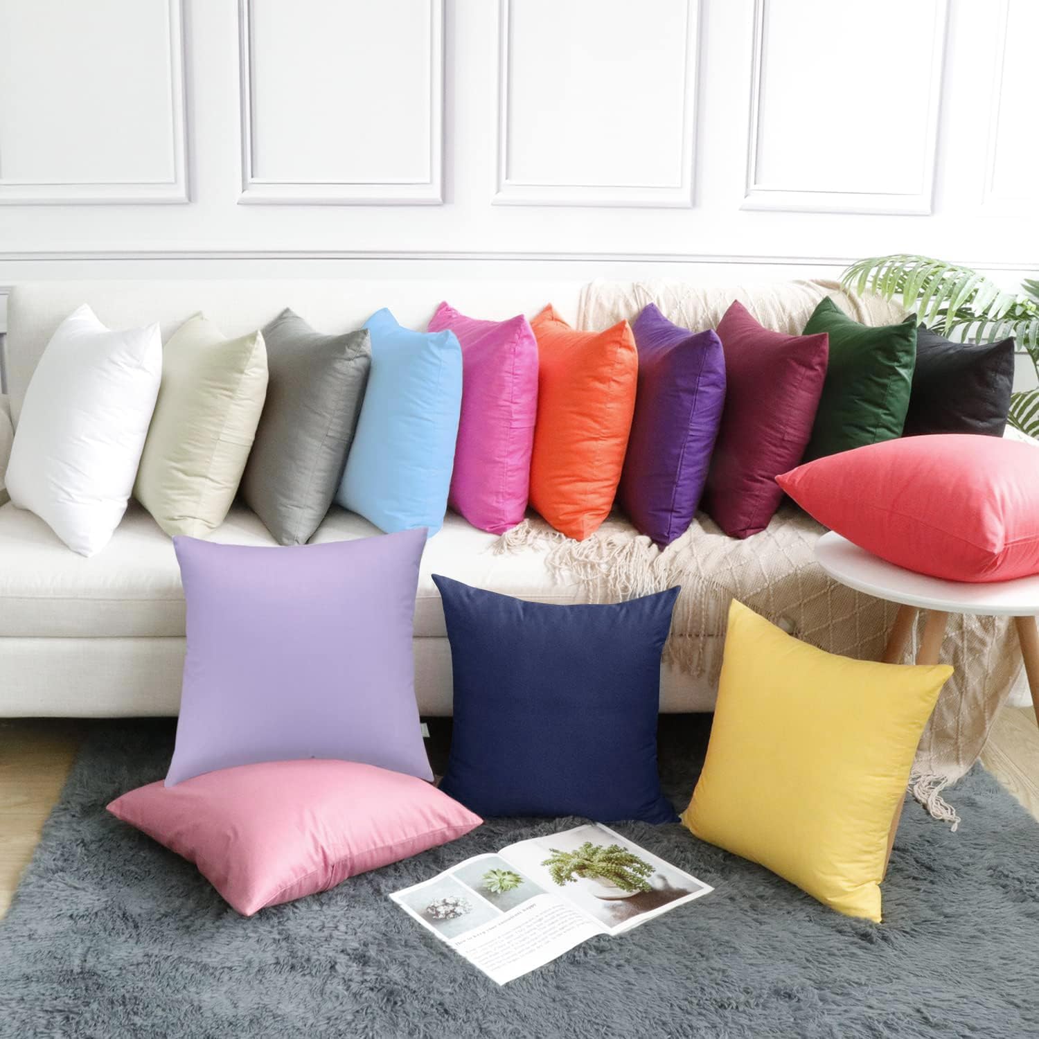 Thmyo 4-Pack 100% Cotton Solid Decorative Throw Pillow Case 18x18 Dark Blue