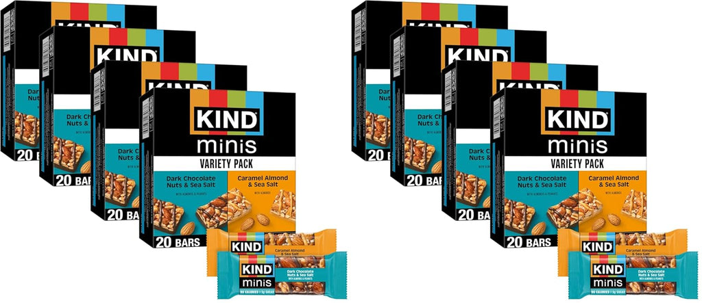 KIND Mini Bars, Dark Chocolate Nuts & Sea Salt/Caramel Almond & Sea Salt, Gluten Free, 100 Calories, Low Sugar, 80 Count (Pack of 2)