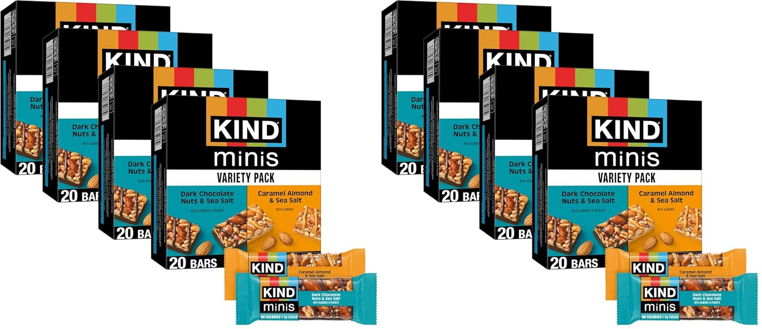 KIND Mini Bars, Dark Chocolate Nuts & Sea Salt/Caramel Almond & Sea Salt, Gluten Free, 100 Calories, Low Sugar, 80 Count (Pack of 2)