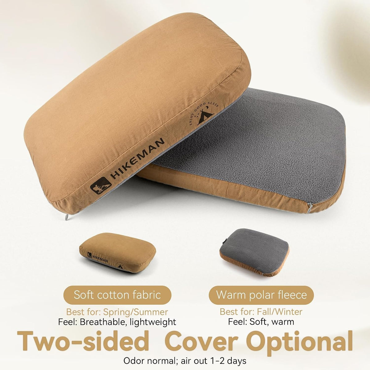 HIKEMAN Camping Memory Foam Pillow - Ultralight Travel Pillow,Backpacking Pillow with Removable Cover,Ergonomic Pillows,Neck Lumbar Support for Outdoor Camp,Sport,Hiking,Backpacking Sleep (Brown)
