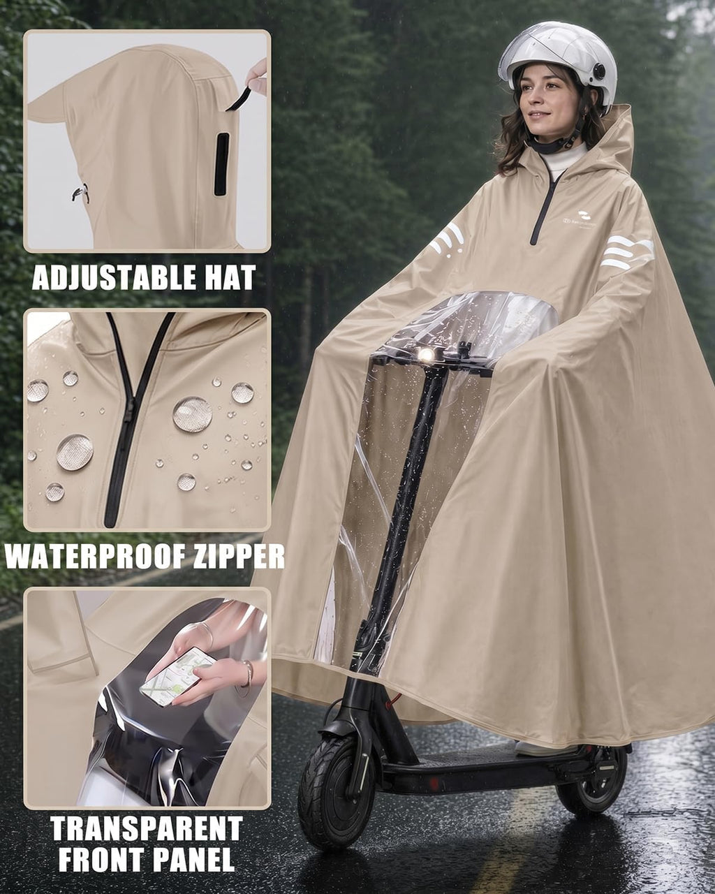 Rain Poncho Waterproof Full Body Long Hooded with Double-Face Visor Mask, Packable Raincoat for Cycling, Hiking