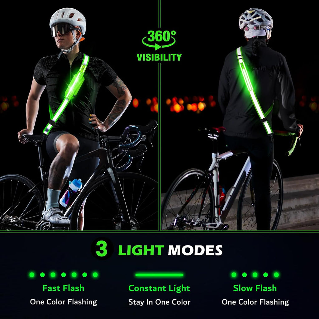 Ylzzrs Reflective Sash Gear for Walking at Night,LED Reflective Belt Safety Lights,Lights for Night Dog Walking,High Visibility Type-C Rechargeable with Phone Holder for Men Women