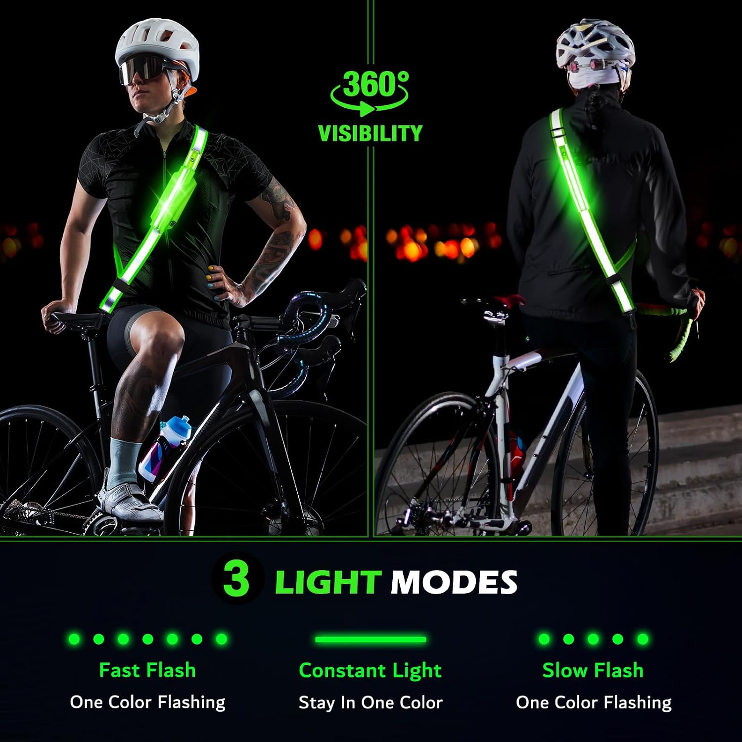Ylzzrs Reflective Sash Gear for Walking at Night,LED Reflective Belt Safety Lights,Lights for Night Dog Walking,High Visibility Type-C Rechargeable with Phone Holder for Men Women