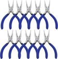 KAIHAOWIN 5" Mini Needle Nose Pliers - 10 Pack, Small Precision Pliers Set for Jewelry Making & Crafts, Spring Loaded Long Nose Pliers with Wire Cutter, Rustless High Carbon Steel for Bulk Projects