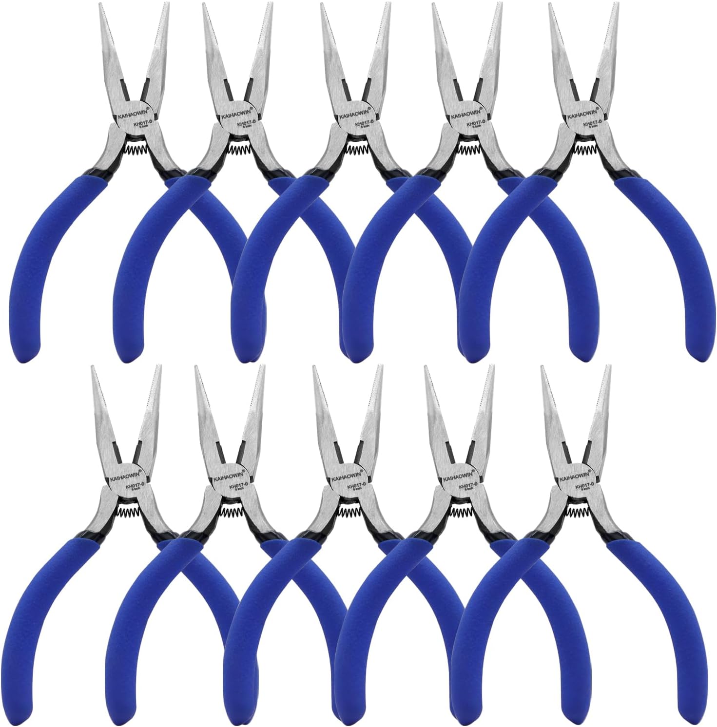 KAIHAOWIN 5" Mini Needle Nose Pliers - 10 Pack, Small Precision Pliers Set for Jewelry Making & Crafts, Spring Loaded Long Nose Pliers with Wire Cutter, Rustless High Carbon Steel for Bulk Projects