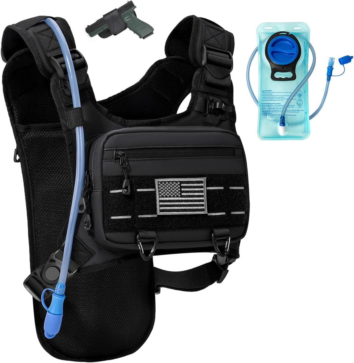 Running Hydration Vest with 2L Water Bladder， Lightweight Adjustable Hydration EDC Chest Pack for Men and Women, Water Backpack for Hiking, Cycling