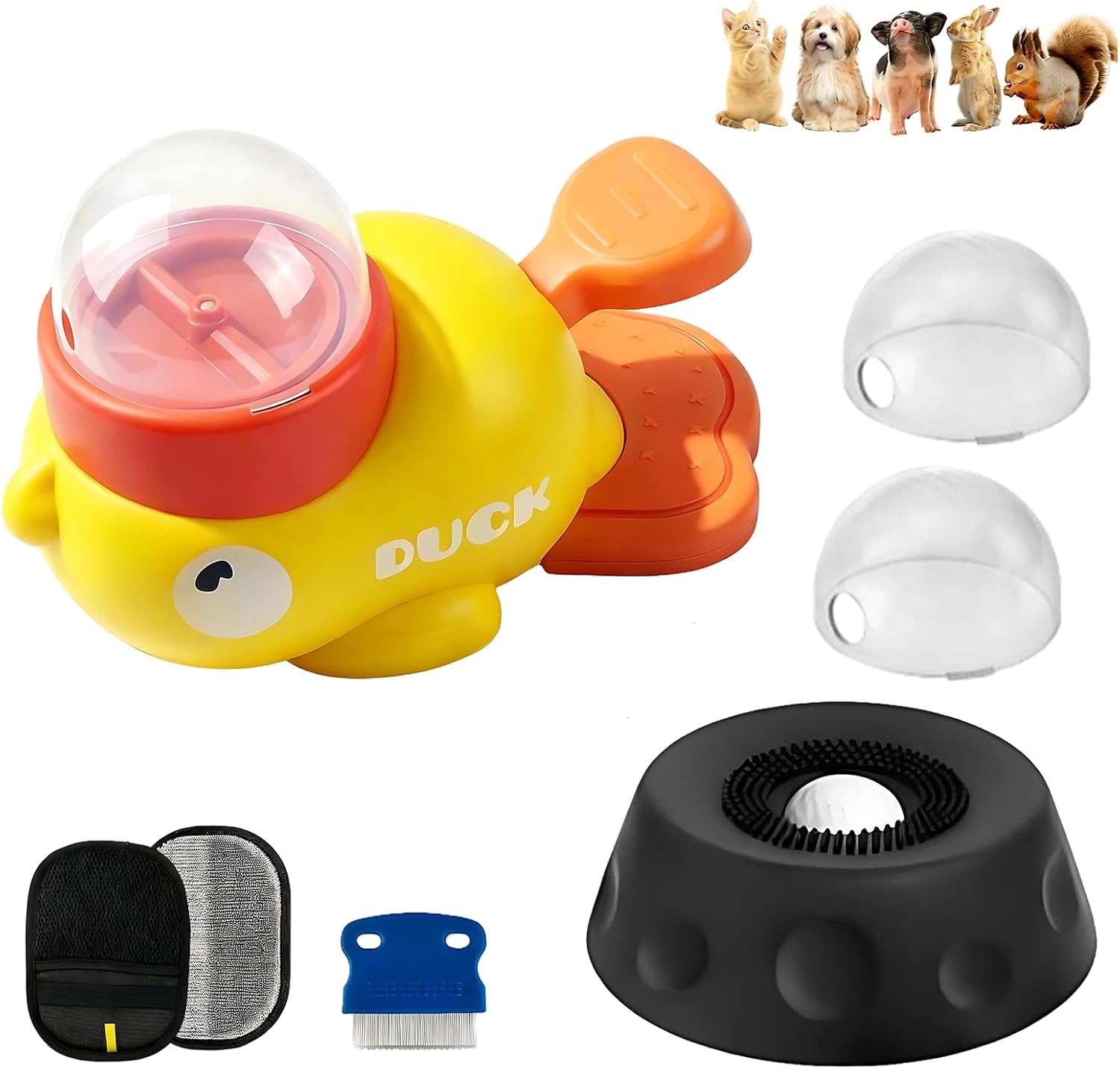 Non Bisphenol A Ball Dog Lick Bowl, Duck Snack Dispenser, Pet Beauty Gloves, Cleaning Comb, Suitable for Small and Medium Sized Dogs and Cats, Non Slip Dishwasher Safe