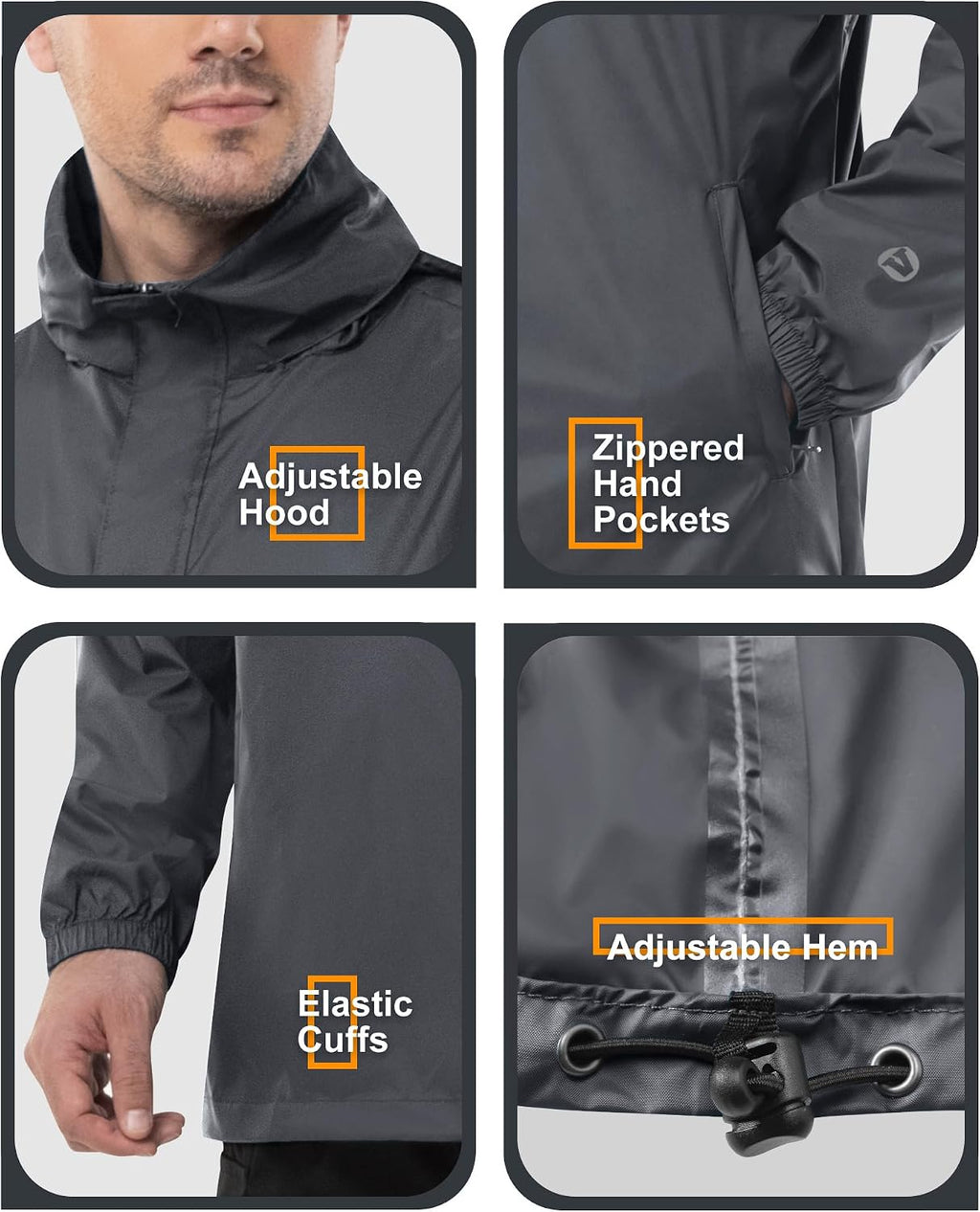Outdoor Ventures Men's Rain Jacket Waterproof Lightweight Packable Pullover