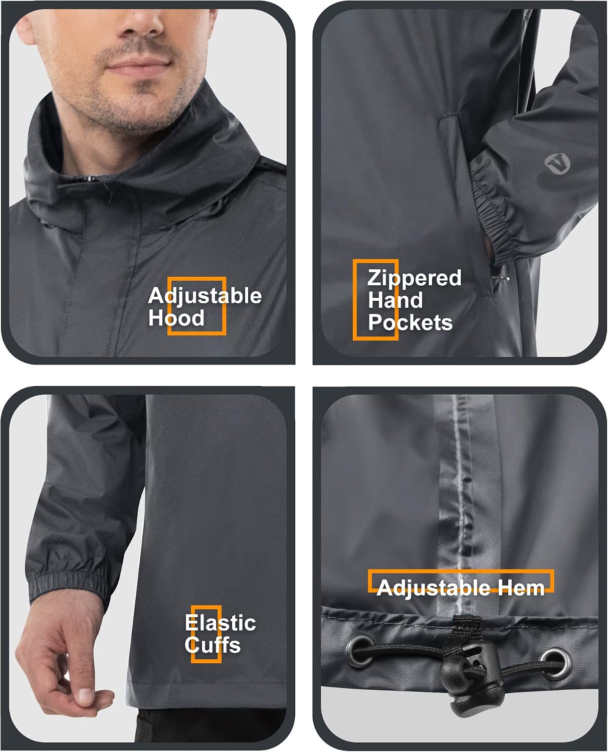 Outdoor Ventures Men's Rain Jacket Waterproof Lightweight Packable Pullover