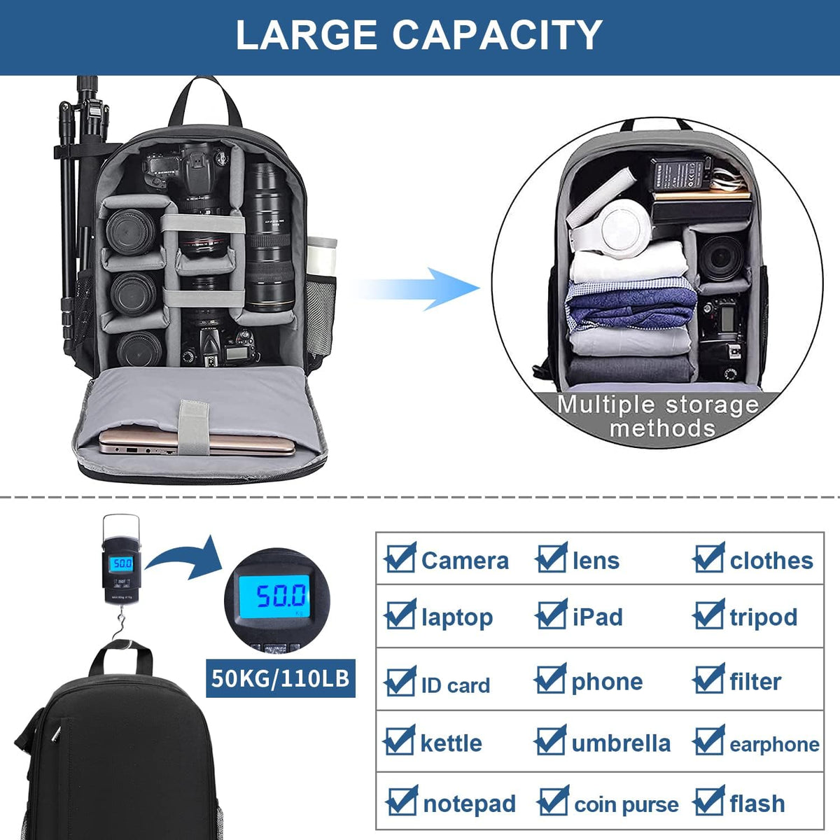 Cwatcun Camera Backpack, DSLR Bag Lightweight Water-resistant