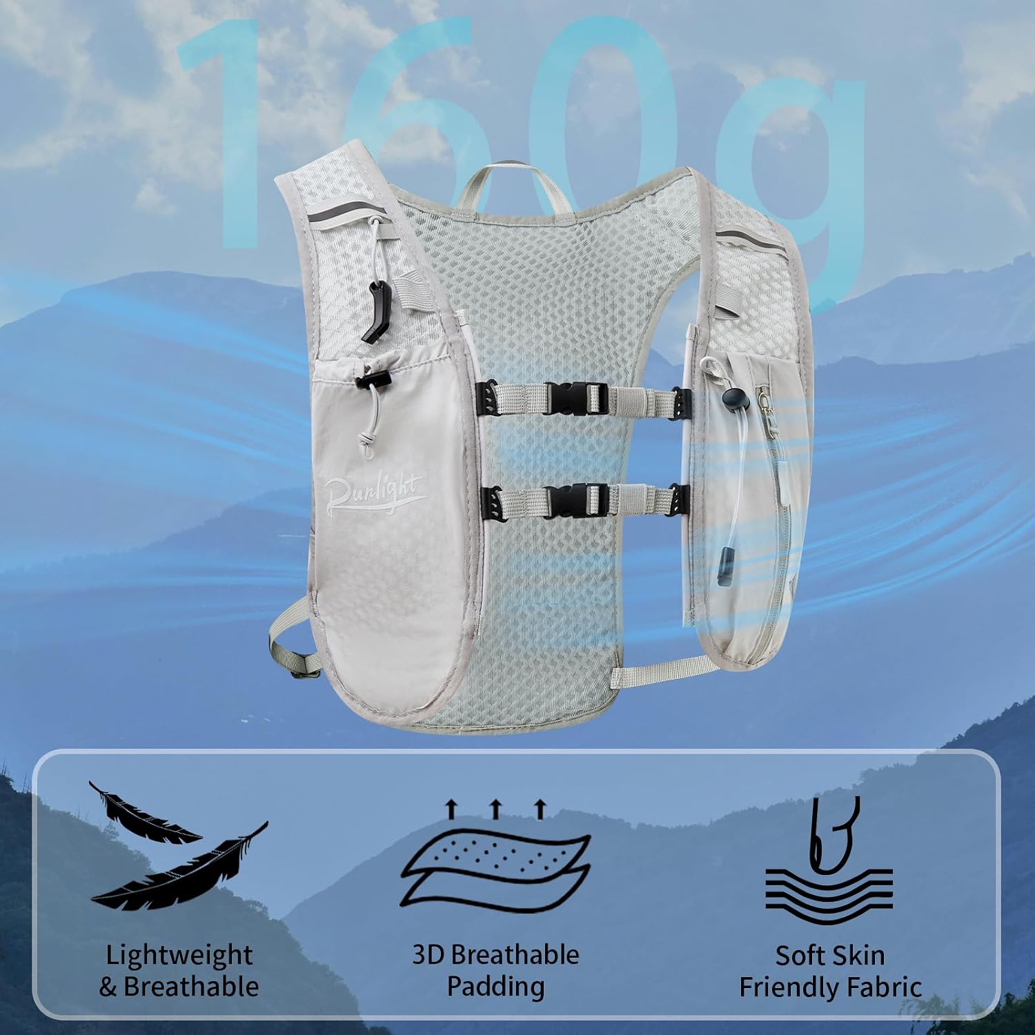 Runlight Running Vest for Women Men, Adjustable Hydration Backpack Breathable Reflective with 1.5L Water Bladder for Hiking, Trail, Running, Marathons, Cycling