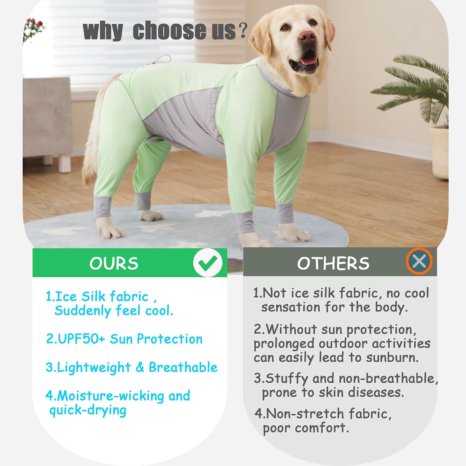 Dog Sun Protection Cooling Suit UPF 50+, Quick-Dry Breathable Jumpsuit for Large & Medium Dogs, Outdoor Dirt-Resistant Shedding Control Pet Apparel (Chartreuse, 7X-Large)