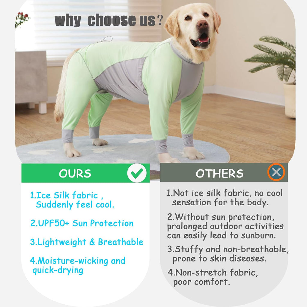Dog Sun Protection Cooling Suit UPF 50+, Quick-Dry Breathable Jumpsuit for Large & Medium Dogs, Outdoor Dirt-Resistant Shedding Control Pet Apparel (Chartreuse, X-Large)