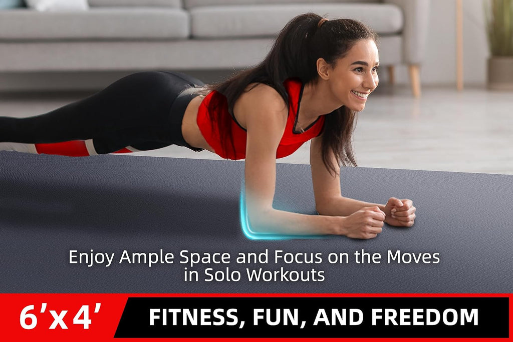 GymCope Large Exercise Mat for Home Workouts, 12x6/10x6/9x6/8x6/7x5/6x4 ft