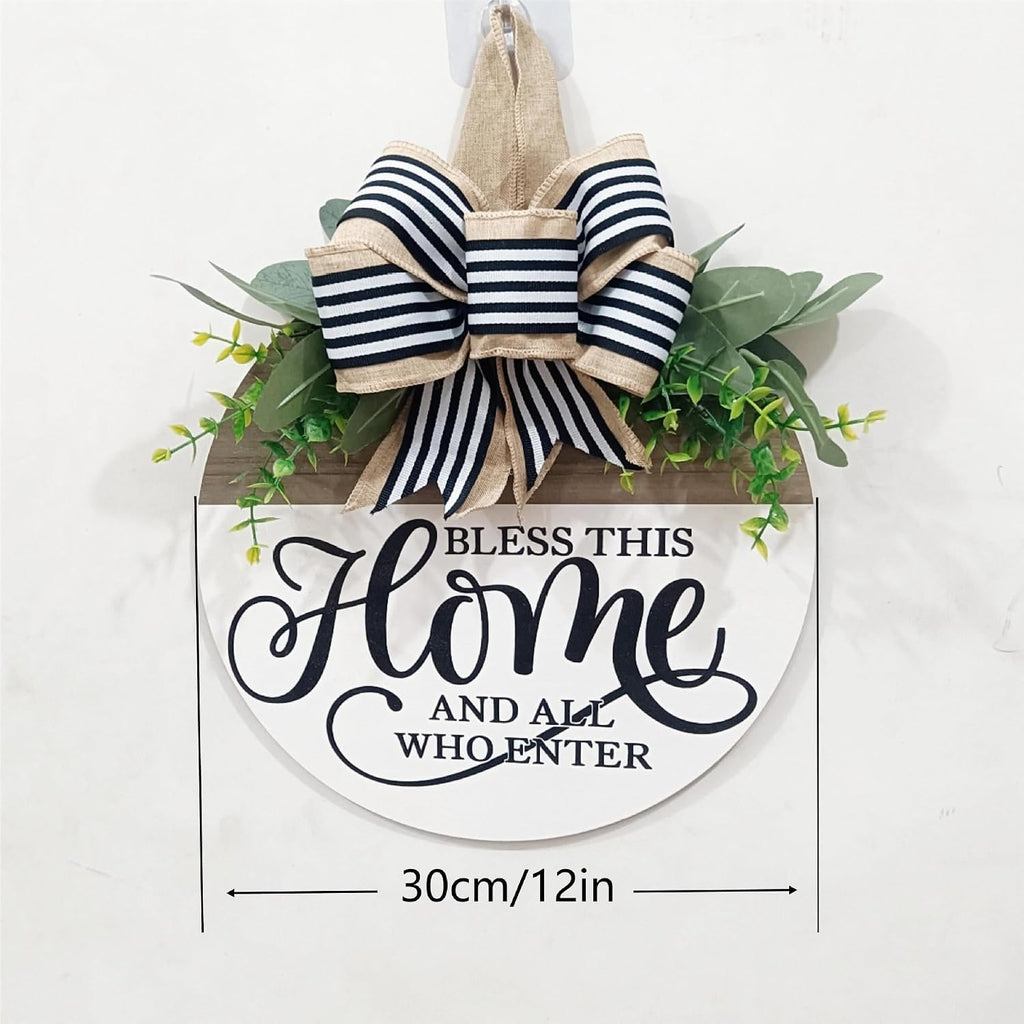 Welcome Sign for Front Door, Rustic Round Wood Wreaths Wall Hanging Outdoor Decor, Porch Fence Decorations Hanging Gift for Home Outdoor for Spring Summer Fall All Seasons Holiday, Bless This Home