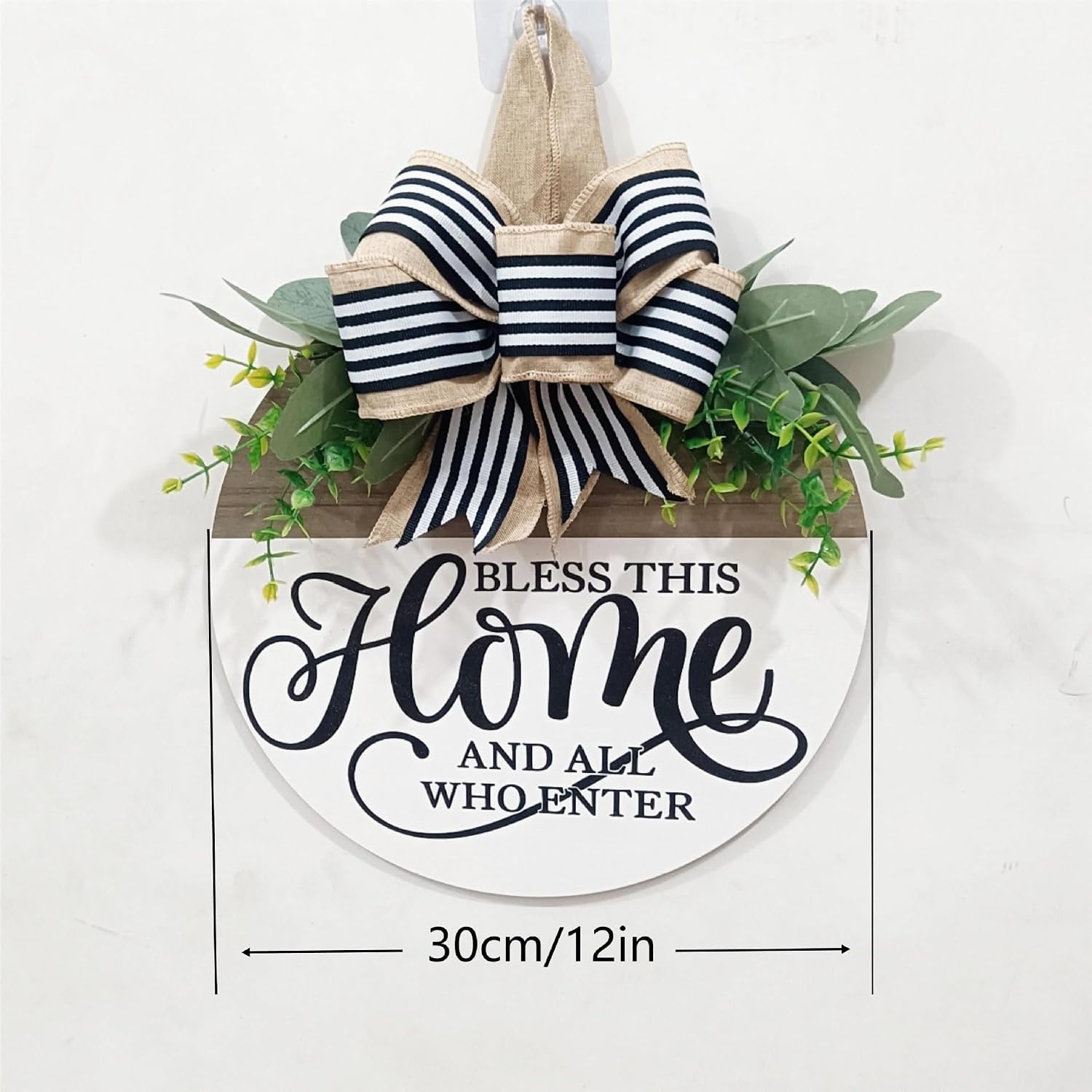 Welcome Sign for Front Door, Rustic Round Wood Wreaths Wall Hanging Outdoor Decor, Porch Fence Decorations Hanging Gift for Home Outdoor for Spring Summer Fall All Seasons Holiday, Bless This Home