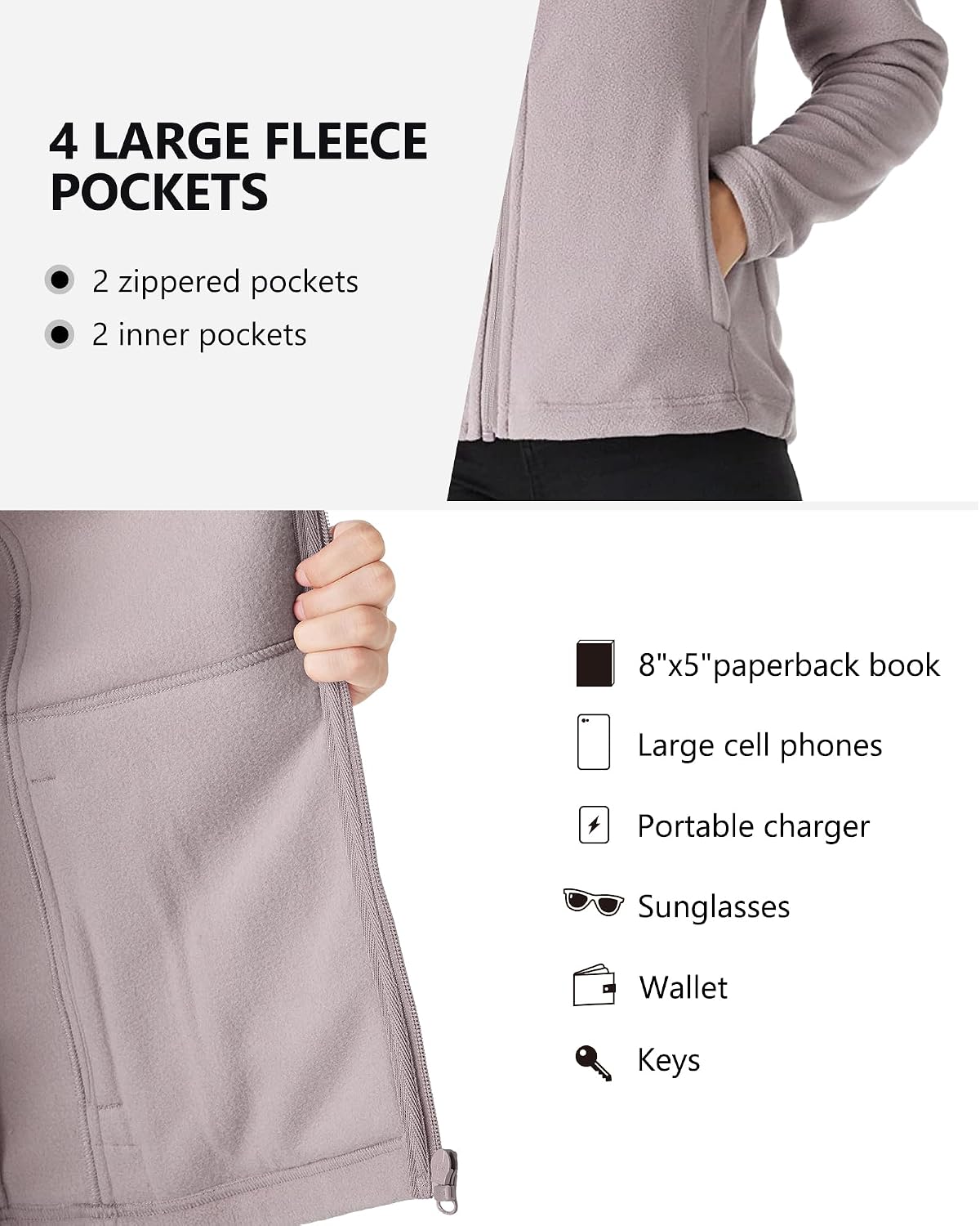 Outdoor Ventures Women's Lightweight Warm Polar Fleece Jacket Zip Up