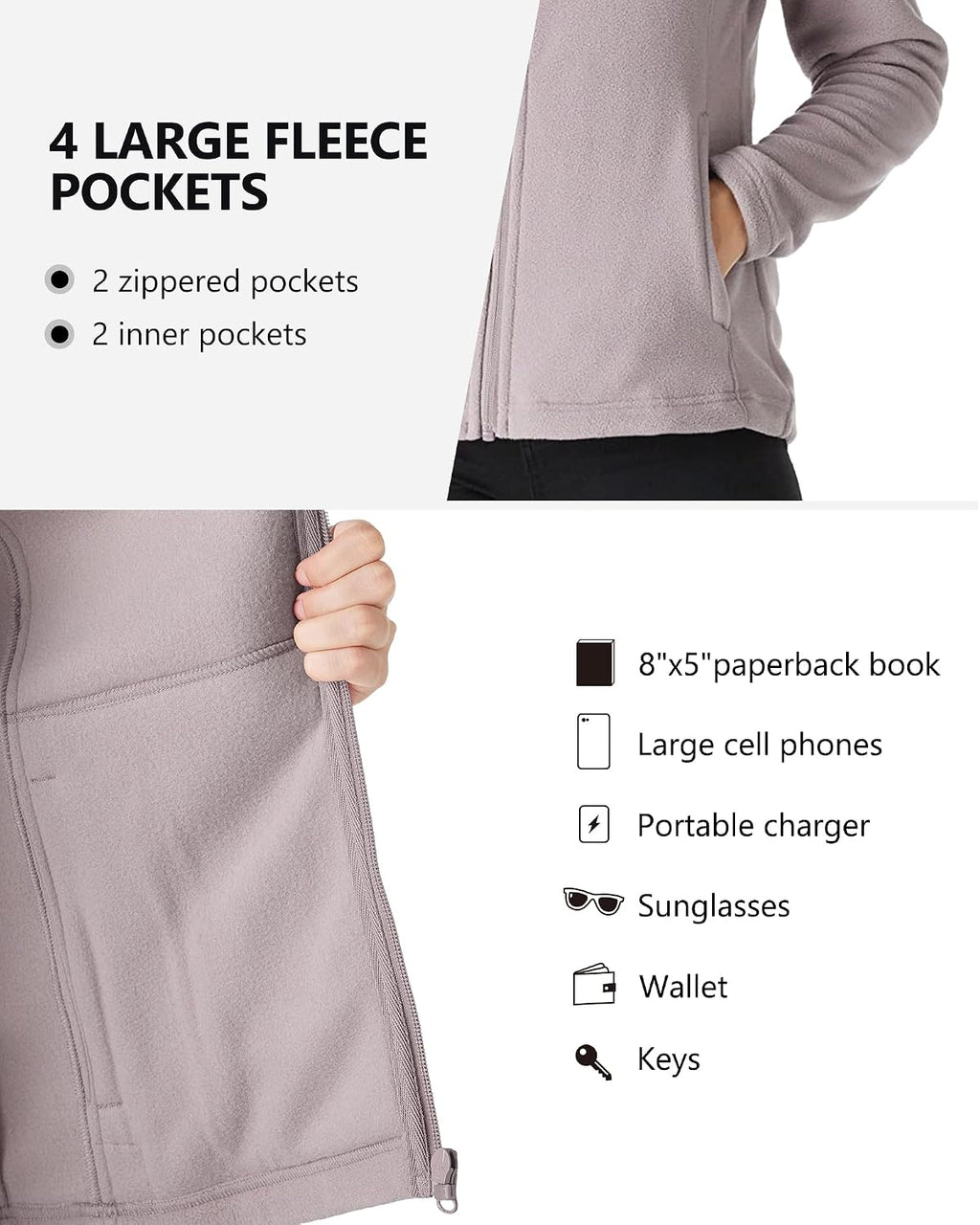 Outdoor Ventures Women's Lightweight Warm Polar Fleece Jacket Zip Up