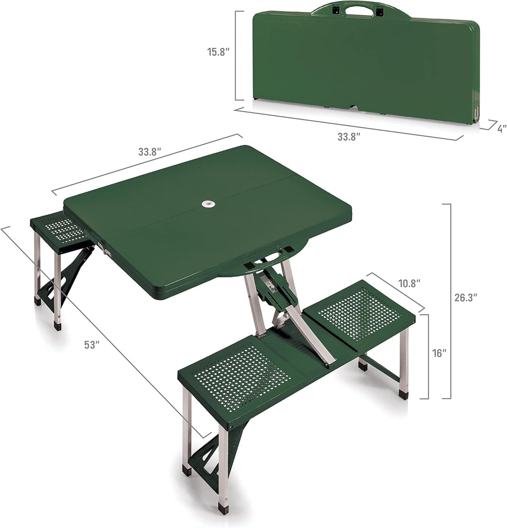 Picnic TIME Portable Folding Picnic Table with Seats for 4, Collapsible Aluminum Table with Benches & Umbrella Hole, Lightweight Foldable Table for Camping, Travel, Backyard, Tailgating