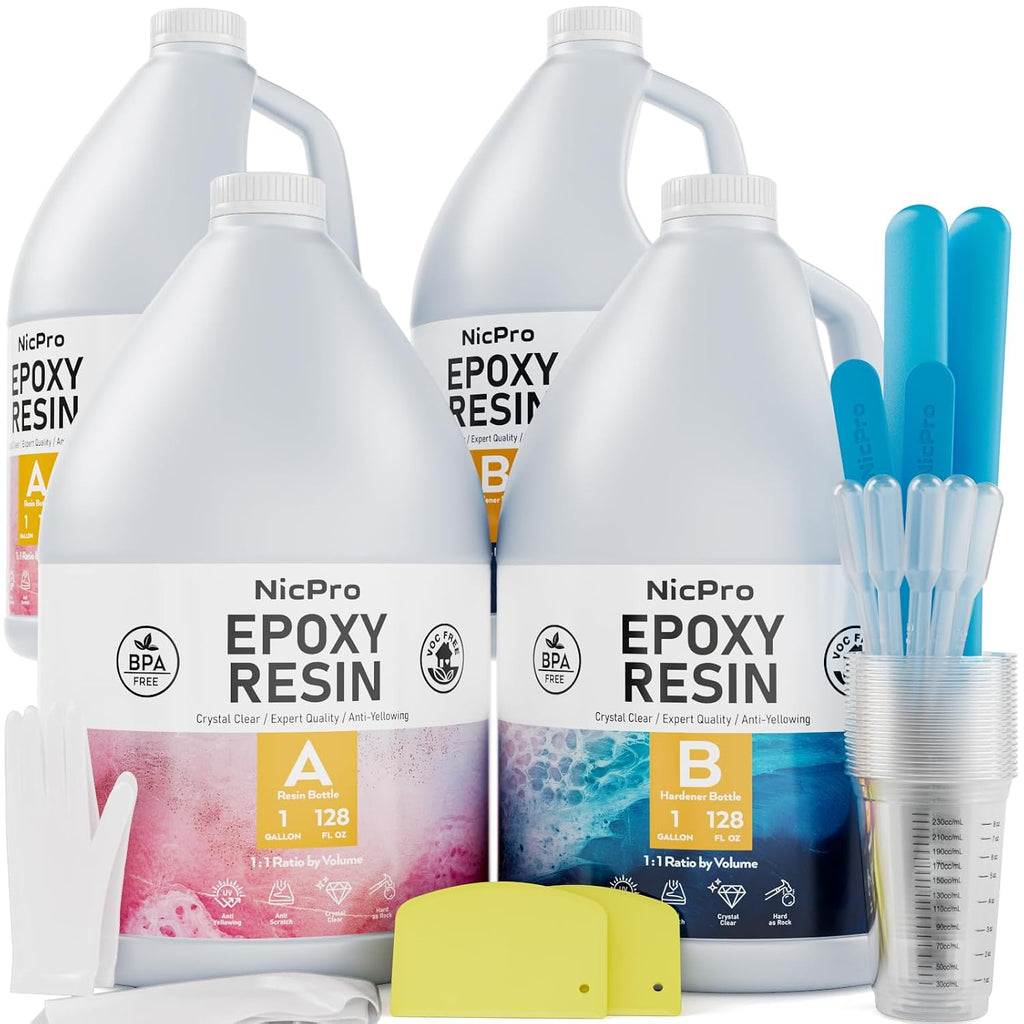 Nicpro 64OZ Crystal Clear Epoxy Resin Kit, High Gloss & Bubbles Free Resin Supplies for Coating and Casting, Craft DIY, Wood, Table Top, Bar Top, Molds, River Tables
