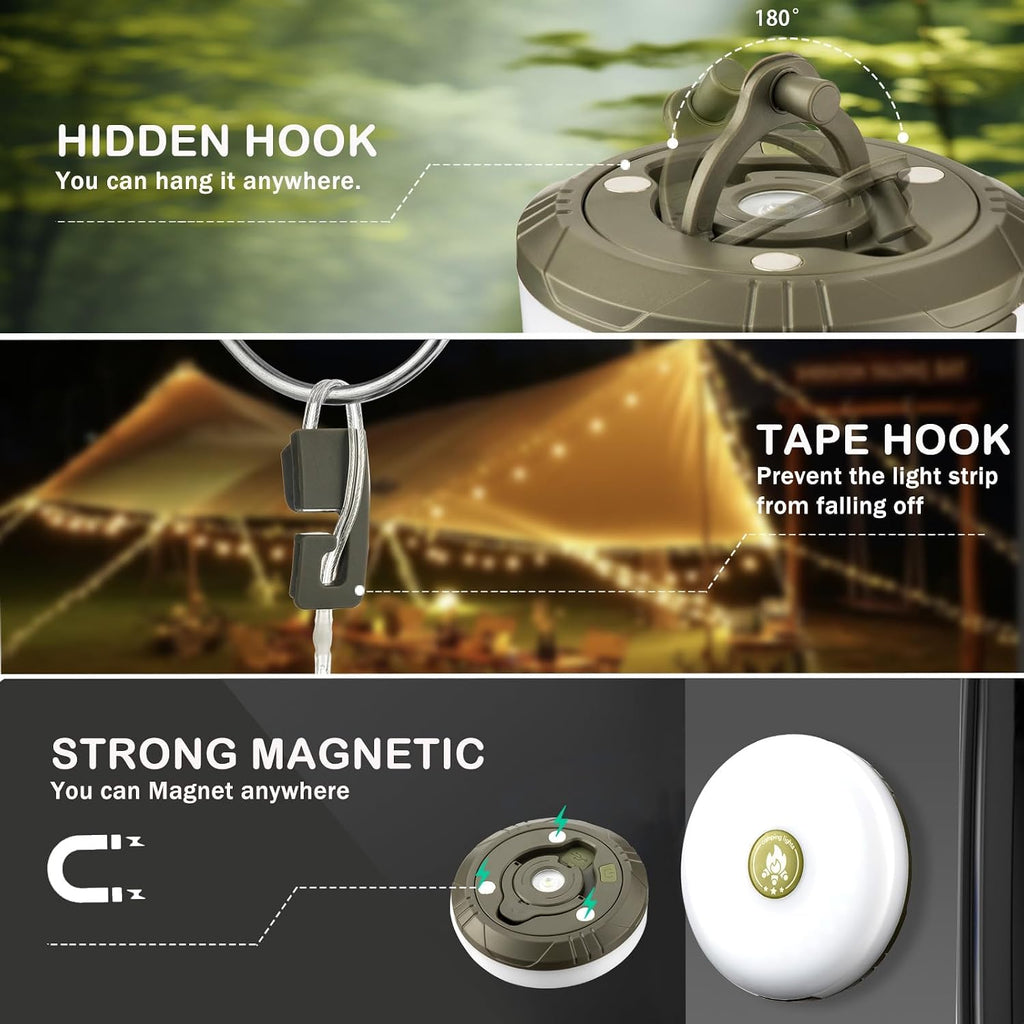 Sutaig 2-Pack Camping String Lights, 4 in 1 Outdoor Camping Lantern with 8 Lighting Modes(32.8Ft), Quick 30s Recovery, Waterproof, Type-C Fast Charging, Portable Lights for Camping/Yard/Hiking