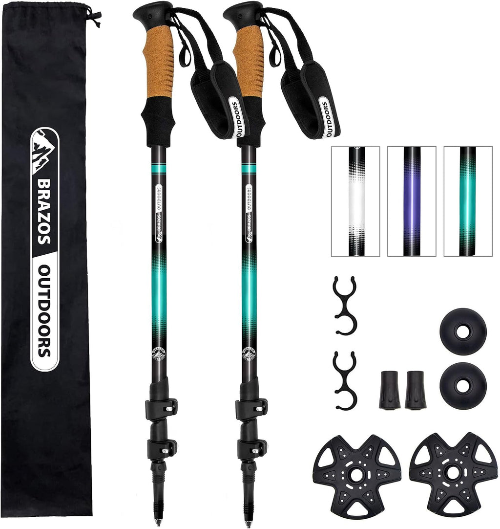 Brazos Trekking Poles for Hiking | Collapsible Walking Stick | 24" to 54" (Pair of 2) 9.7oz Ultra-Light Aluminum with Cork Grip | Hiking in All Terrains & Seasons