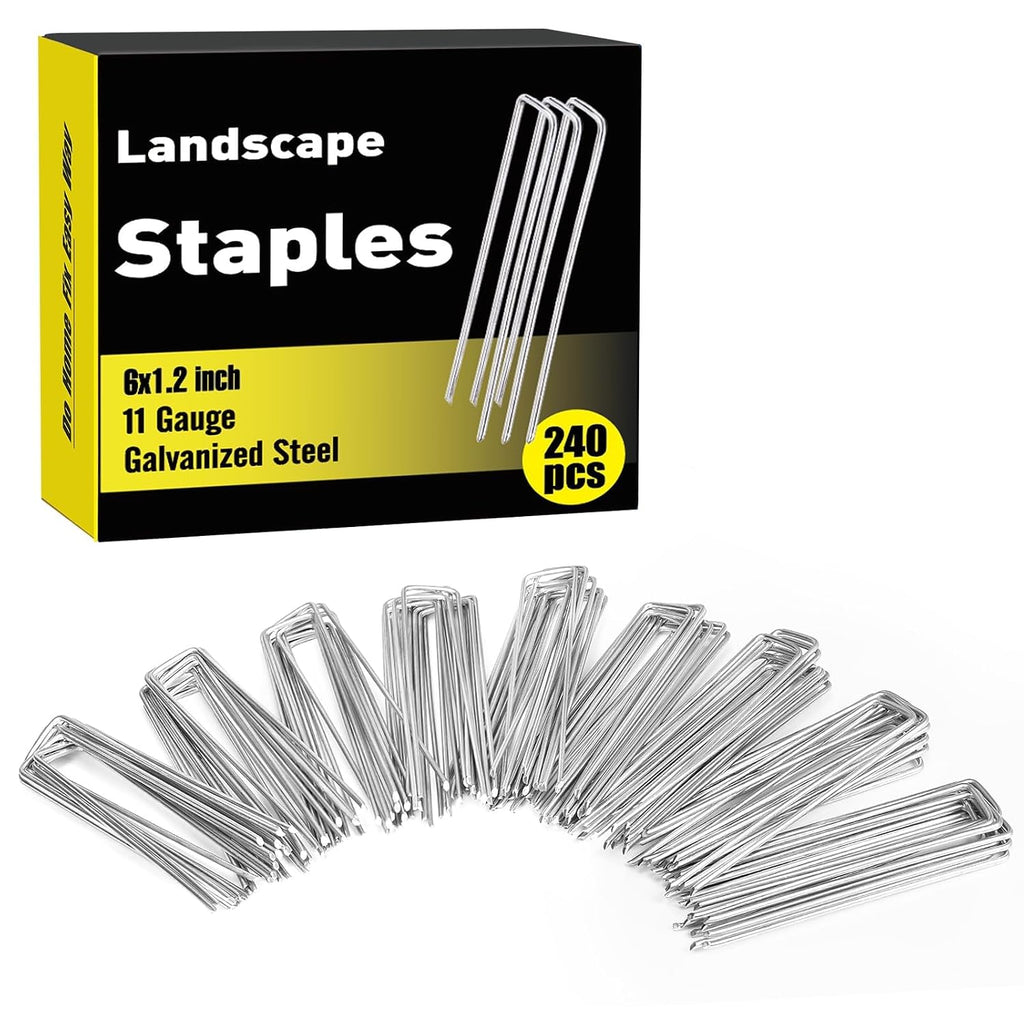 HongWay 240 Pack Landscape Staples 6 Inch, Galvanized Garden Stakes