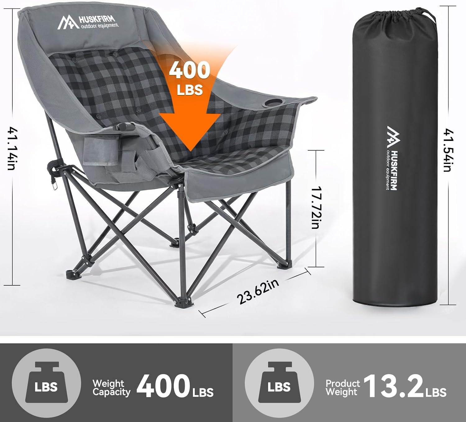 Oversized Heated Camping Chair with 3 Levels Adjustable Temperature Grey