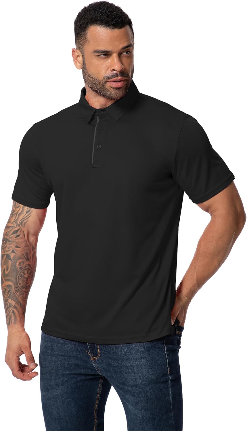 3 Pack Mens Golf Polo Shirt Short Sleeve Quick Dry Moisture Wicking