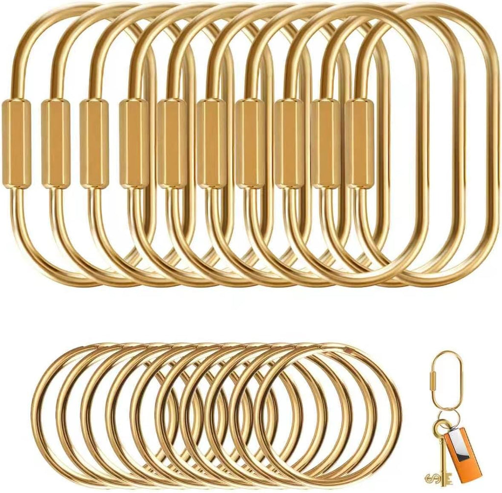 Muitcdo 10 Pack Brass Key Rings Bulk, Gold Key Chain Organizer Holder for Men Women with Secure Screw Locking, Cute Purse Bag Charms for Handbags, Small Carabiner Clip for Dog Leash Pet Tags