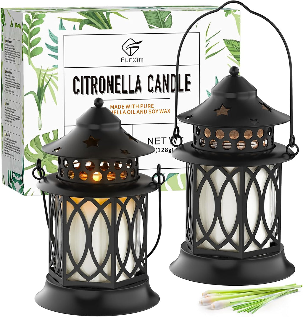 Citronella Candles Outdoor, 2 Pack Citronella Candle Lanterns with Lid