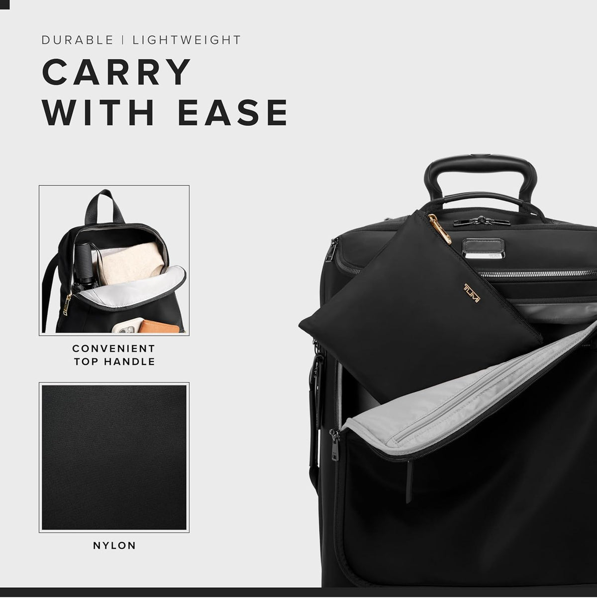 TUMI Just In Case Foldable Backpack, Lightweight, Black/Gold Hardware