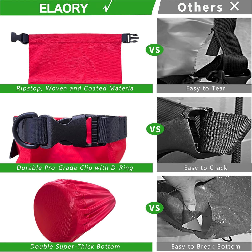 Waterproof Dry Bags 3 Pack (5L, 10L, 20L) - Lightweight Waterproof Storage Bags for Travel, Boating, Fishing, Rafting, Swimming, Camping & Outdoor Activities - Durable & Compact Design, Red