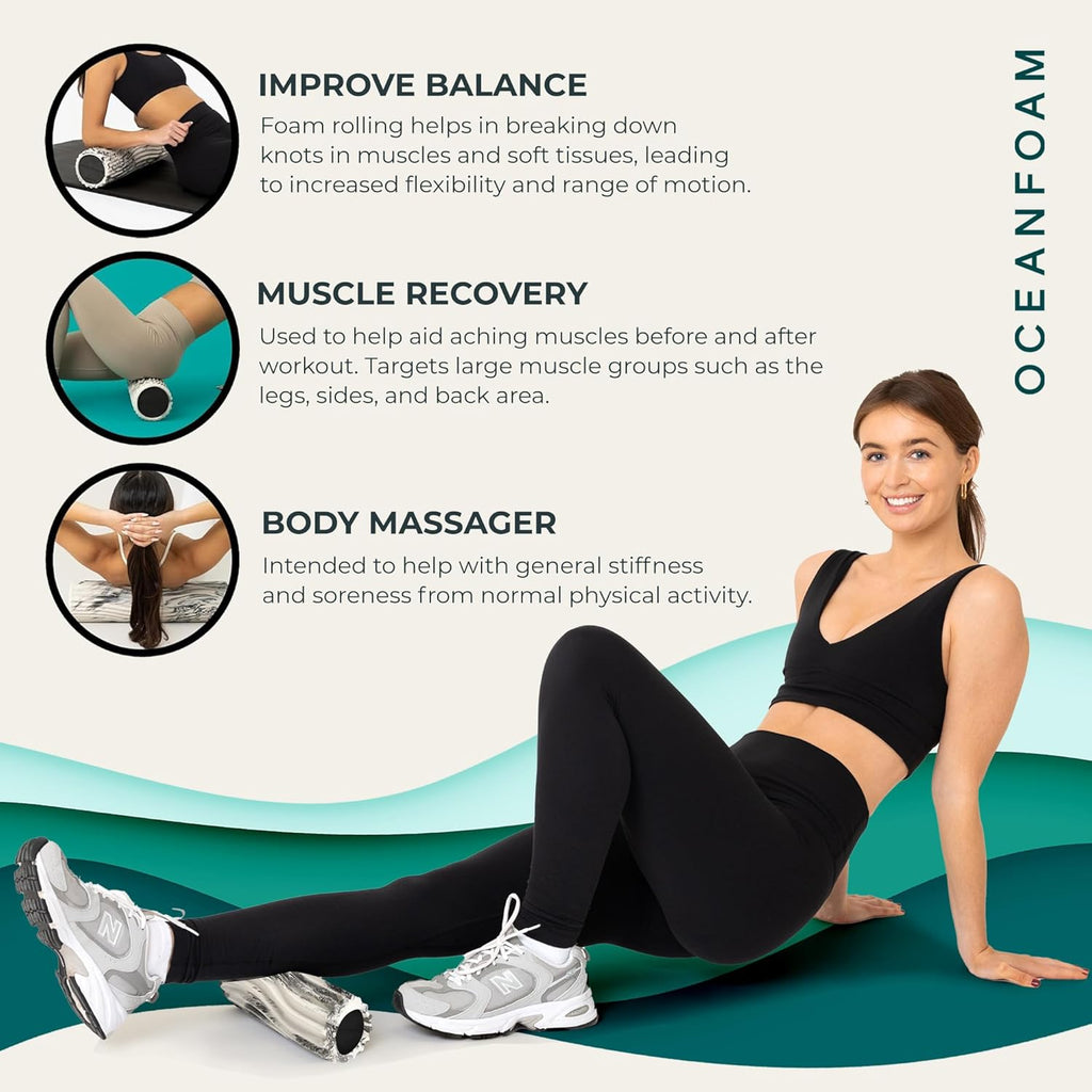 Oceanfoam Ripple Small Foam Roller for Physical Therapy (Natural Marbled)