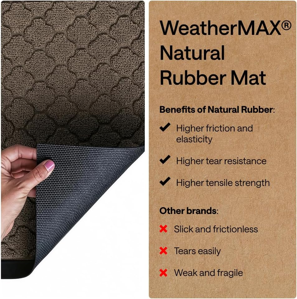 GORILLA GRIP WeatherMAX Door Mat, Indoor Outdoor, 35x23, Beige Quatrefoil