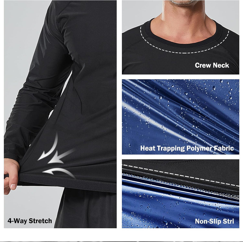 Sauna Suit for Men Long Sleeve Heat Trapping Sweat Suit Weight Loss Body Shaper Hot Workout Gym Compression Shirts