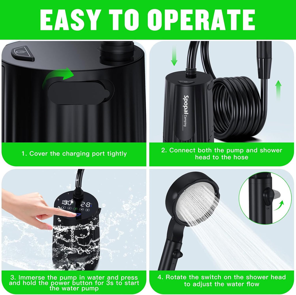 Spopal Portable Shower for Camping, [Upgraded] 10000mAh Rechargeable