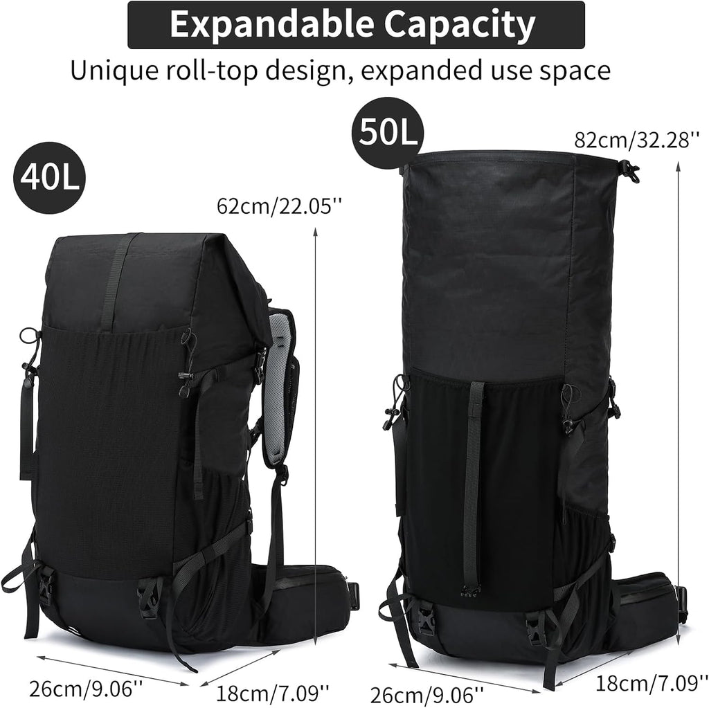 Hiking Backpack,40L to 50L Extra Large Capacity Hiking Bag,Internal Frame Camping Backpack,Upgraded X-PAC Lightweight Sport Daypack Travel Backpack Fit For Mountain Climbing Camping(Black)