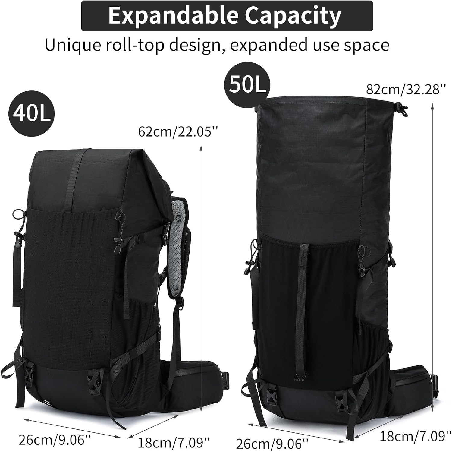 Hiking Backpack,40L to 50L Extra Large Capacity Hiking Bag,Internal Frame Camping Backpack,Upgraded X-PAC Lightweight Sport Daypack Travel Backpack Fit For Mountain Climbing Camping(Black)