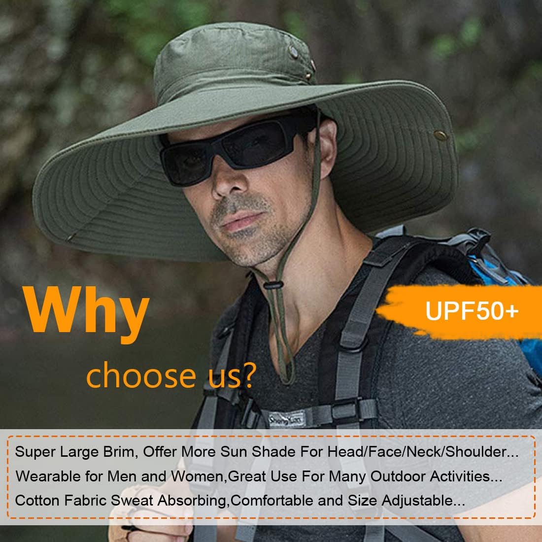 HUAMULAN Men Wide Brim Sun Hat Summer Outdoor Women Bucket Fishing Hats