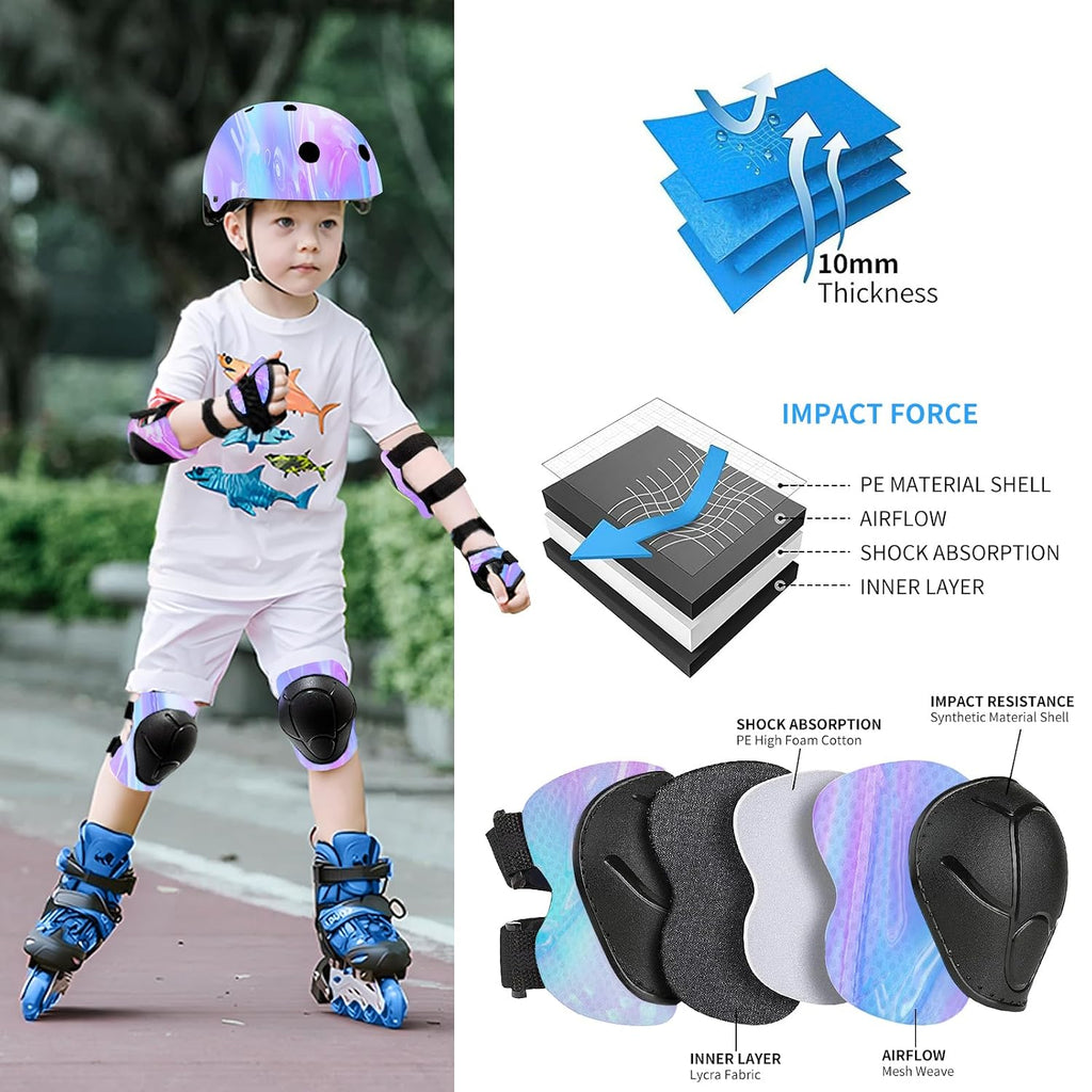 Gradient Color Kids Protective Gear Set Knee Pads for Kid 2-14 Years,W/ Adjustable Strap Kids/Youth Knee Pads Elbow Pads Wrist Guards Set for Inline Roller Skates,Cycling,BMX Bike,Skateboard,Scooter