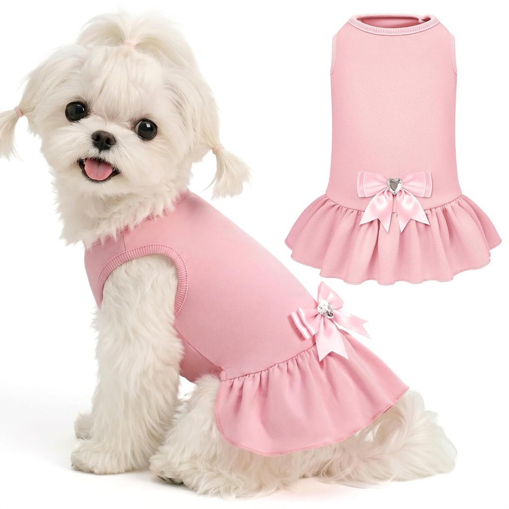 WOYYHO Small Dog Dress with Bowknot, Cute Sleeveless Puppy Princess Dress