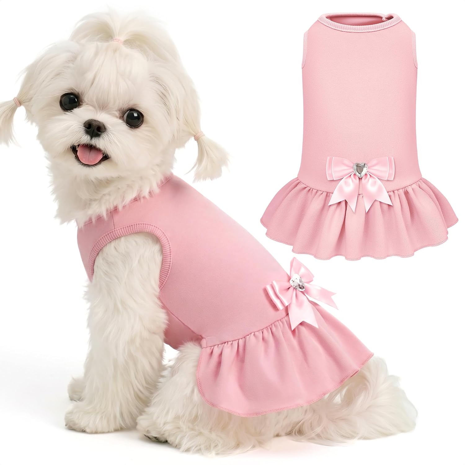 WOYYHO Small Dog Dress with Bowknot, Cute Sleeveless Puppy Princess Dress